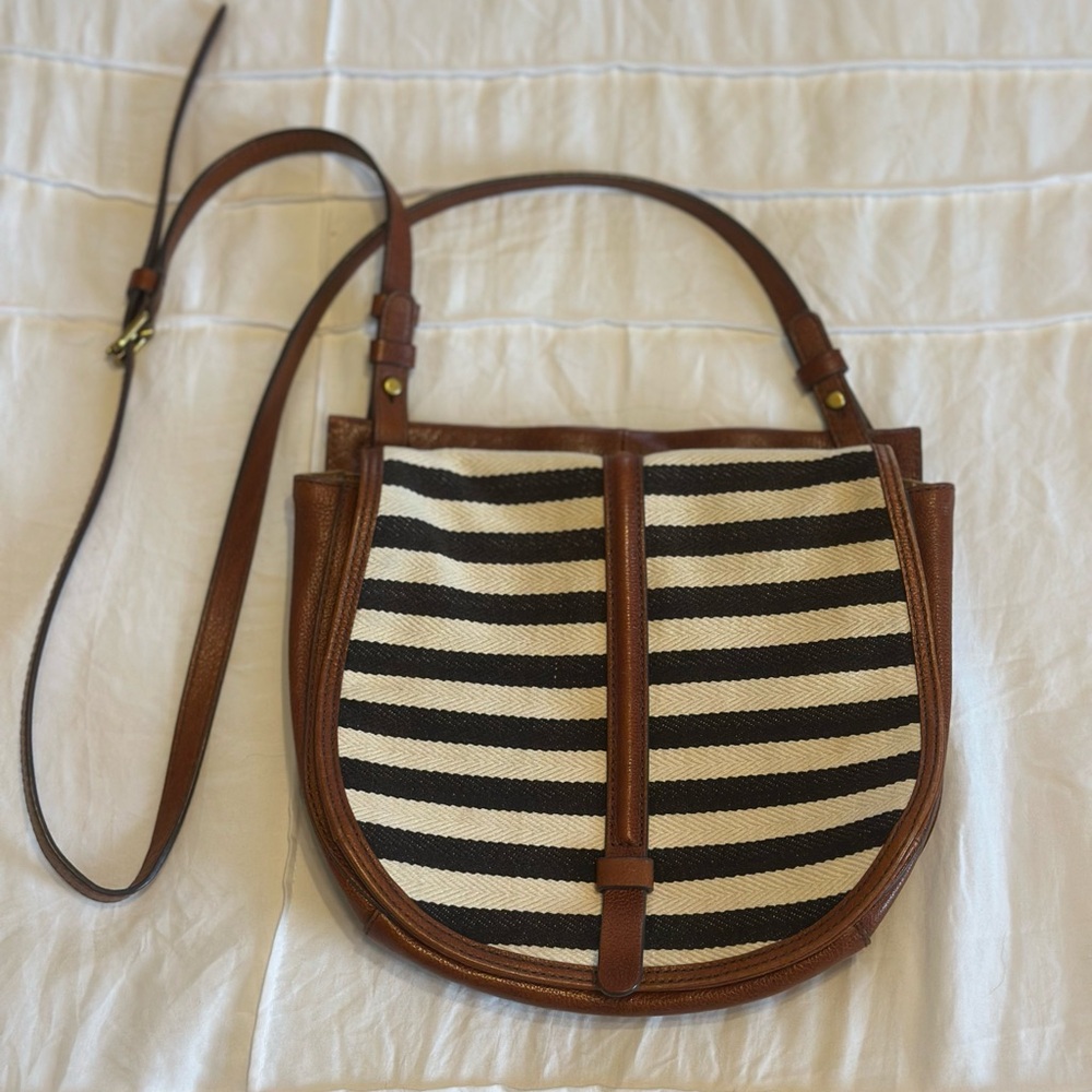 Fossil leather & canvas striped saddle bag